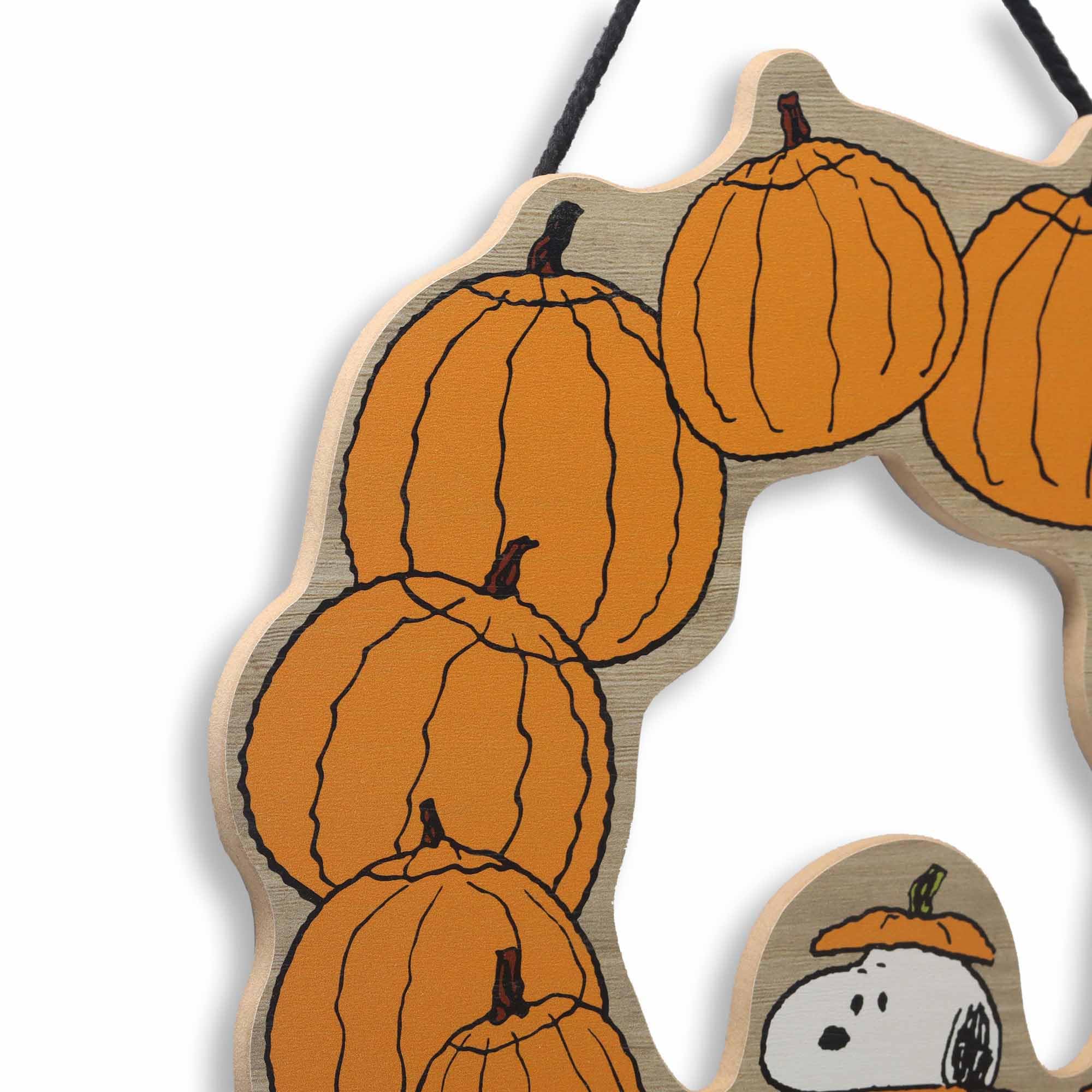 Open Road Brands Peanuts Snoopy Jack-O-Lantern Halloween Wreath Hanging Wood Wall Decor - Fun Snoopy Halloween Sign For Home