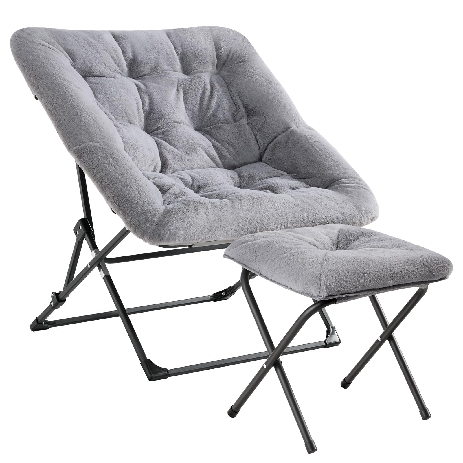 Oakham Comfy Chair For Adults, Soft Faux Fur Folding Lounge For Bedroom Living Room Dorm Rooms Flexible Reading Chair For Teens Kids, X-Large Foldable (Ottoman-Grey)