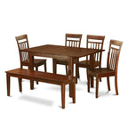 East West Furniture MLCA6-MAH-W 6 Piece Modern Dining Table Set Contains a Rectangle Wooden Table with Butterfly Leaf and 4 Dining Room Chairs with a Bench, 36x54 Inch, Mahogany