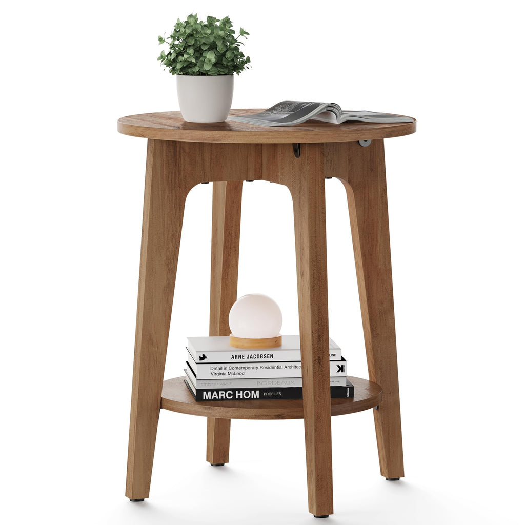 Vasagle Side Table, Small Round End Table With Lower Shelf, Nightstand For Small Spaces, Living Room, Bedroom, Rustic Walnut Ulet283T41