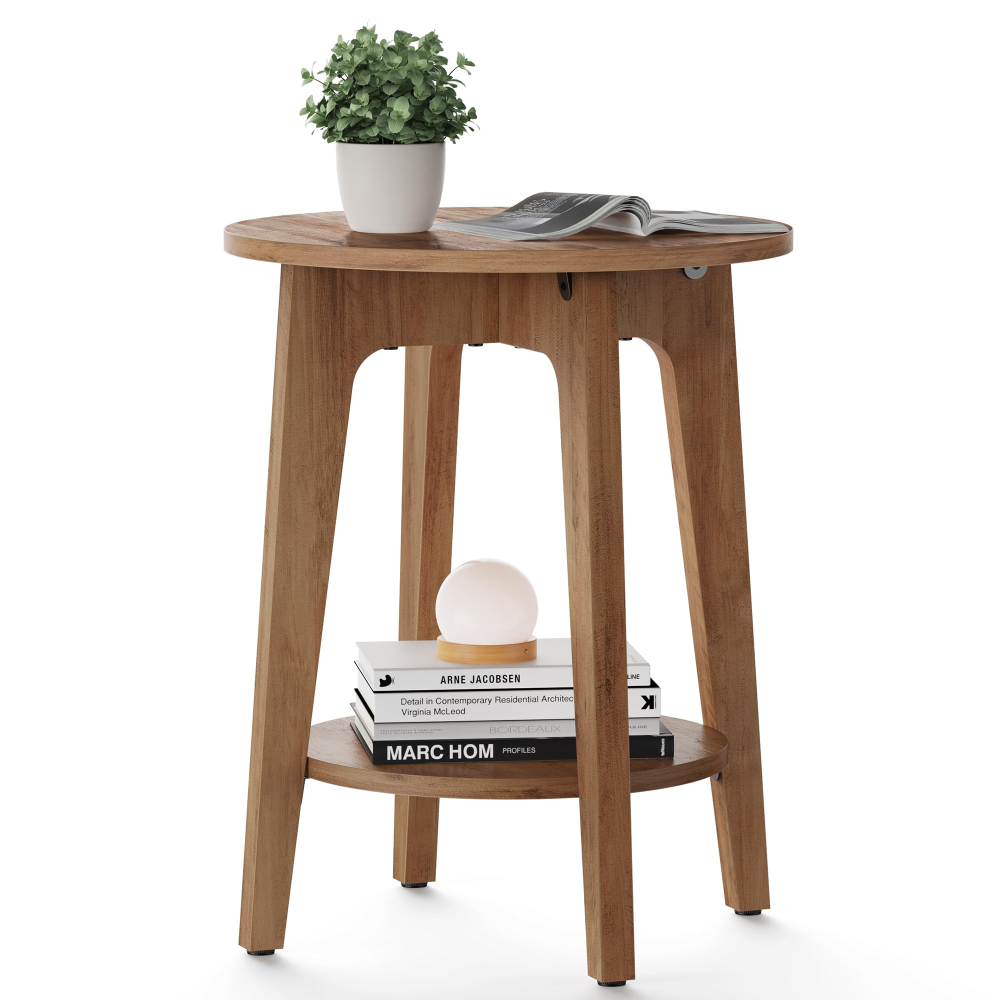 Vasagle Side Table, Small Round End Table With Lower Shelf, Nightstand For Small Spaces, Living Room, Bedroom, Rustic Walnut Ulet283T41