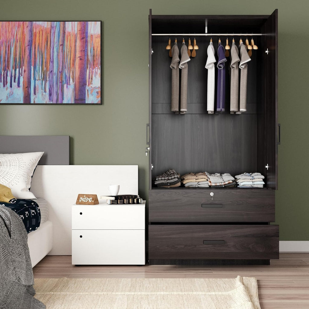 Woodpeckers Furniture And Mattress Mirrored 2 Doors Wardrobe & 2 Drawers 72" Tall (Tobacco)