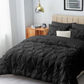 HIMEET Queen Bed in a Bag Set 7 Pieces Bedding Set Pintuck Queen Bed Comforter Set Pinch Pleat Queen Size Bed in a Bag Black