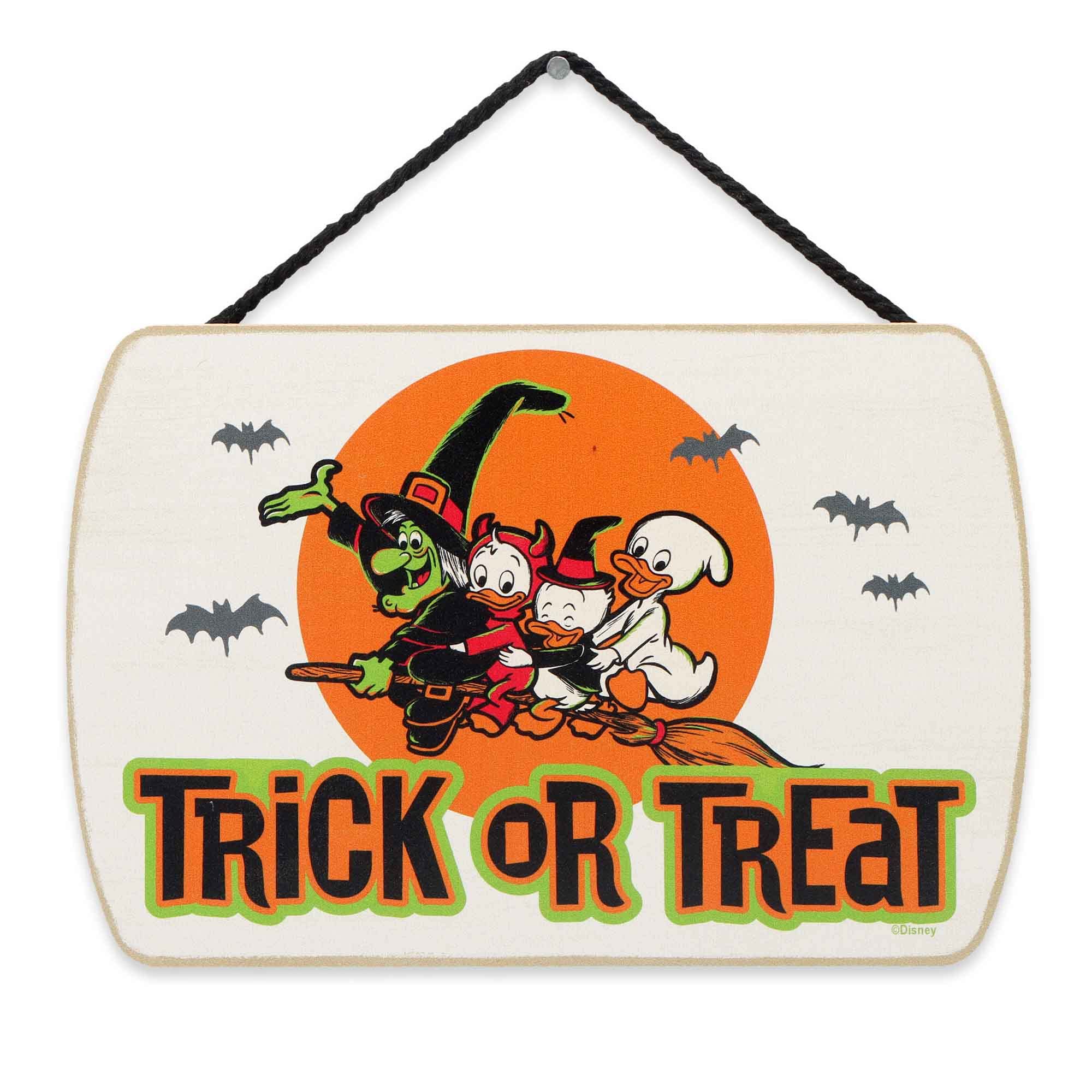 Open Road Brands Disney Trick or Treat Halloween Hanging Wood Wall Decor - Spooky Halloween Sign Featuring Huey, Dewey and Louie