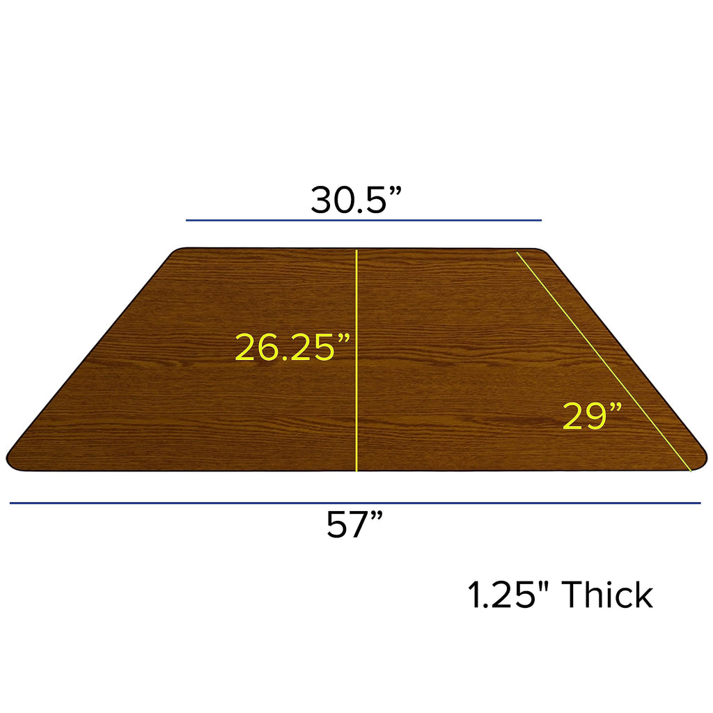 Flash Furniture Wren 29''W x 57''L Trapezoid Oak Thermal Laminate Activity Table - Standard Height Adjustable Legs