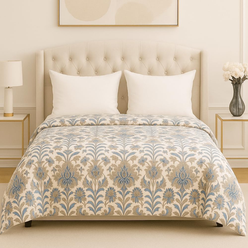 Drumstone (    Reversible Double Bed Quilt 82 X 78.7 Inch, Beige & Blue, Soft Lightweight Comforter, Durable Easy Wash Bedding F