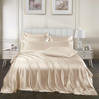 Ersmak 7 Pieces Satin Sheets Set California King Size, Luxury Silky Beige Satin Bed Sheets Set With 1 Deep Pocket Fitted Sheet,