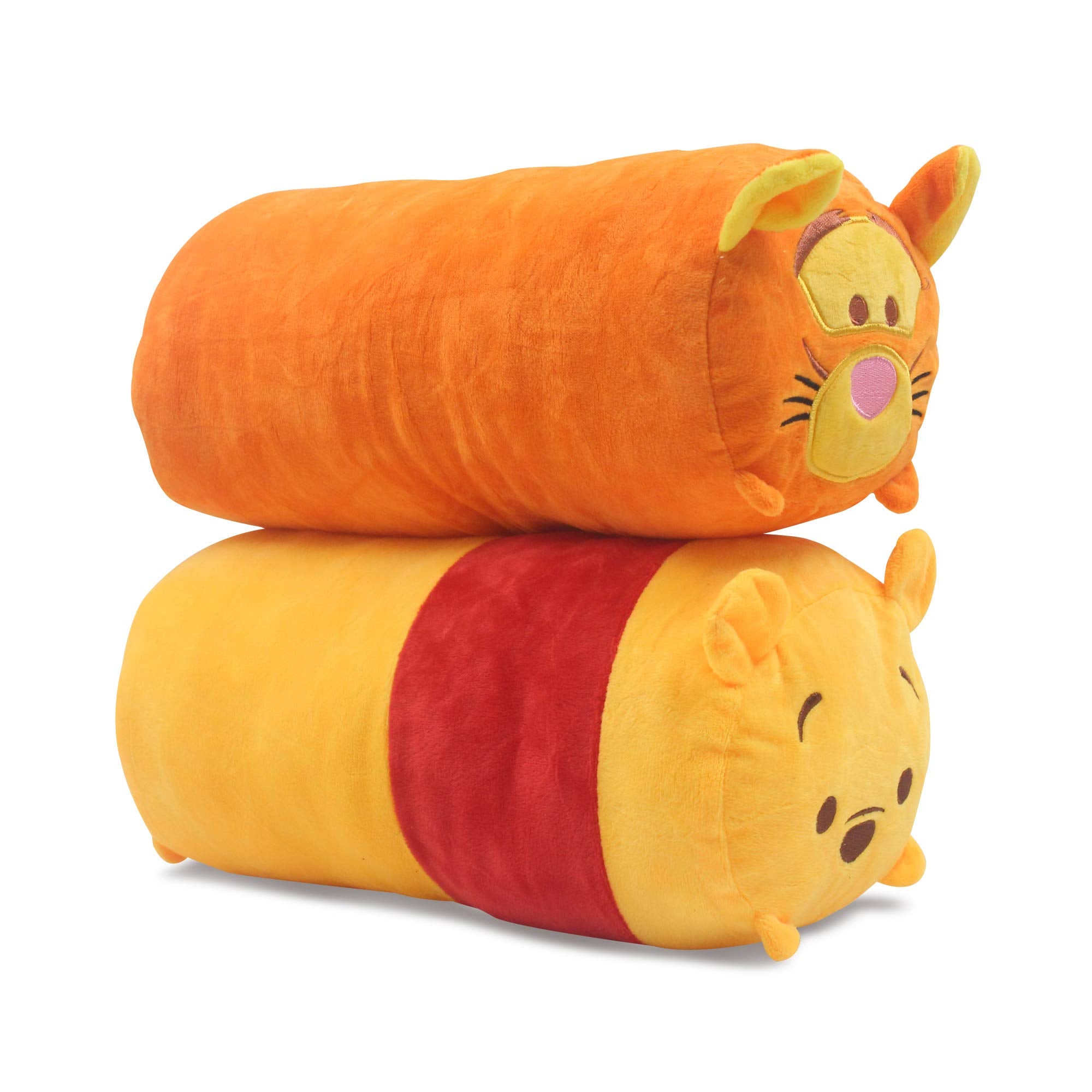 2 Pcs Set Pooh Bear and Friends Plush Travel Pillow Stackable Long Cushion for Long Flight car Ride Cruise
