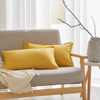 Simple&Opulence 100% Linen Lumbar Pillow Cover 12 X 20 Inches Set Of 2 Rectangular Decorative Throw Cushion Cover For Couch Sofa Bed Living Room Office Soft Breathable Farmhouse - Mustard Yellow