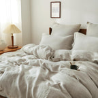 Simple&Opulence 100% Linen Duvet Cover Set With Washed-French Flax-3 Pieces Solid Color Basic Style Bedding Set-Breathable Soft
