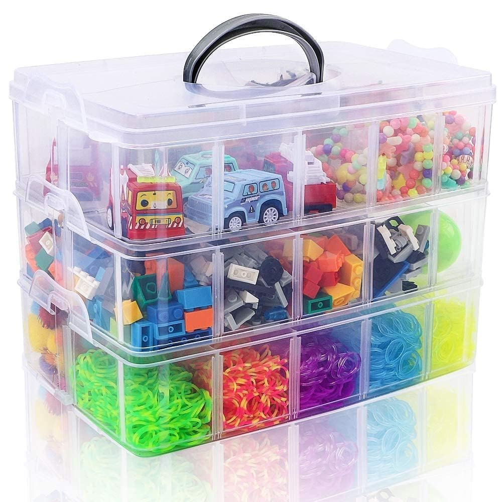 PAXCOO 3Tier Stackable Storage Box with 30 Compartments Compatible with Lego Bricks, Building Bricks, Plastic Storage Box for B