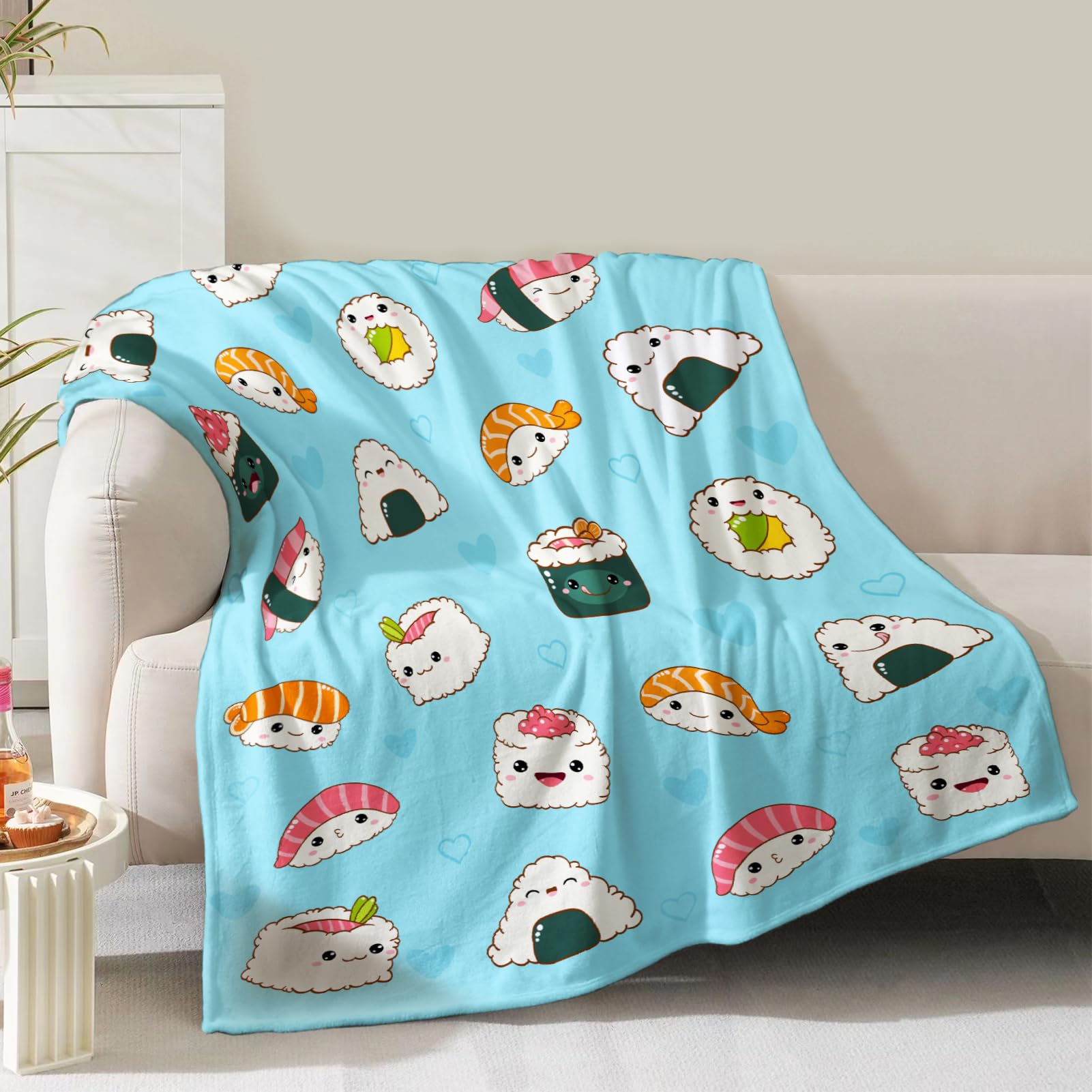 Sushi Blanket Gifts For Women Girls Mom Birthday Christmas Valentine Present Cute Pattern Theme Decor Home Bedroom Living Room C