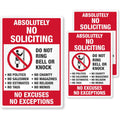 Smartsign Absolutely No Soliciting Stickers, No Excuses No Exceptions Do Not Ring Bell Knock Decals Set, Pack Of 3, One 3.75'X5