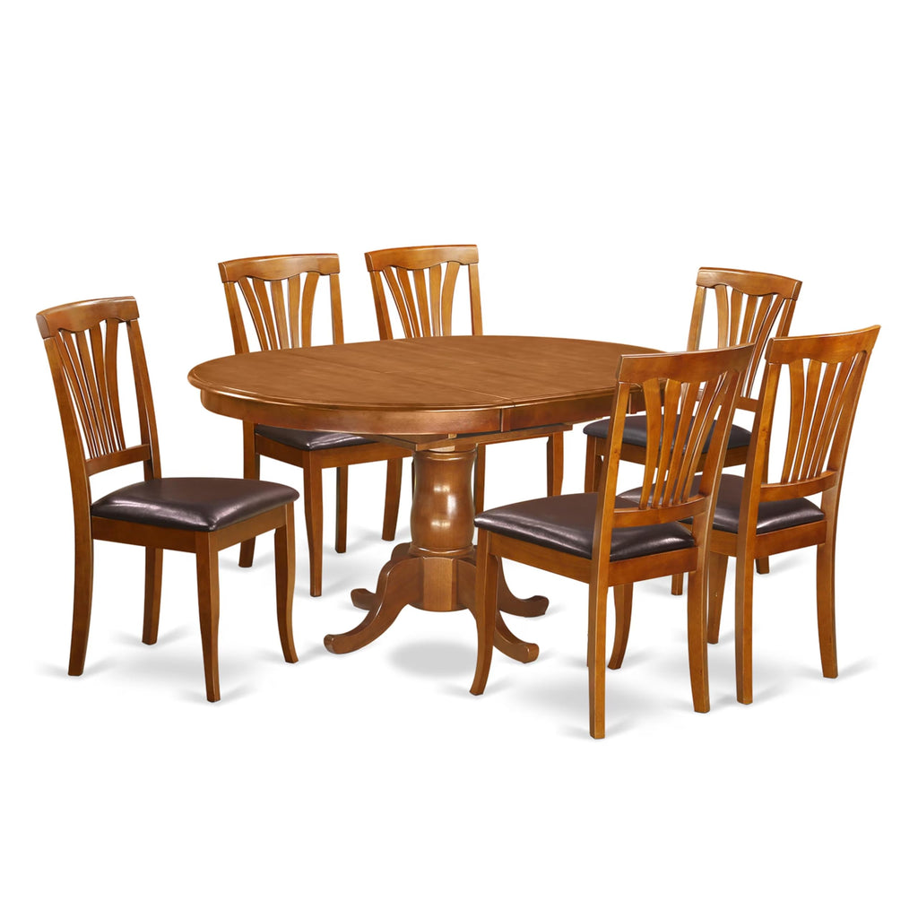 East West Furniture POAV7-SBR-LC 7 Piece Dining Set Consist of an Oval Dining Room Table with Butterfly Leaf and 6 Faux Leather Upholstered Chairs, 42x60 Inch, Saddle Brown