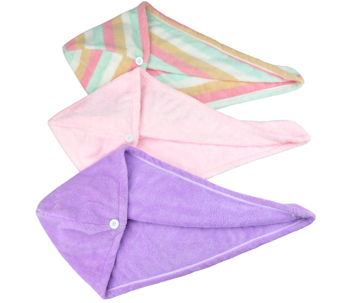 HOPESHINE Womens Soft Shower Hair Towel Twist Hair Turban Wrap Drying Cap Great Gift for Women (Purple+Pink + Rainbow
