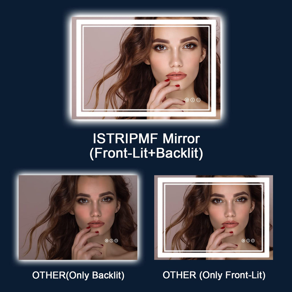 Istripmf 48 X 40 Inch Led Bathroom Mirror With Lights, Backlit And Front Lighted Bathroom Mirrors For Wall, Anti-Fog Dimmable Me