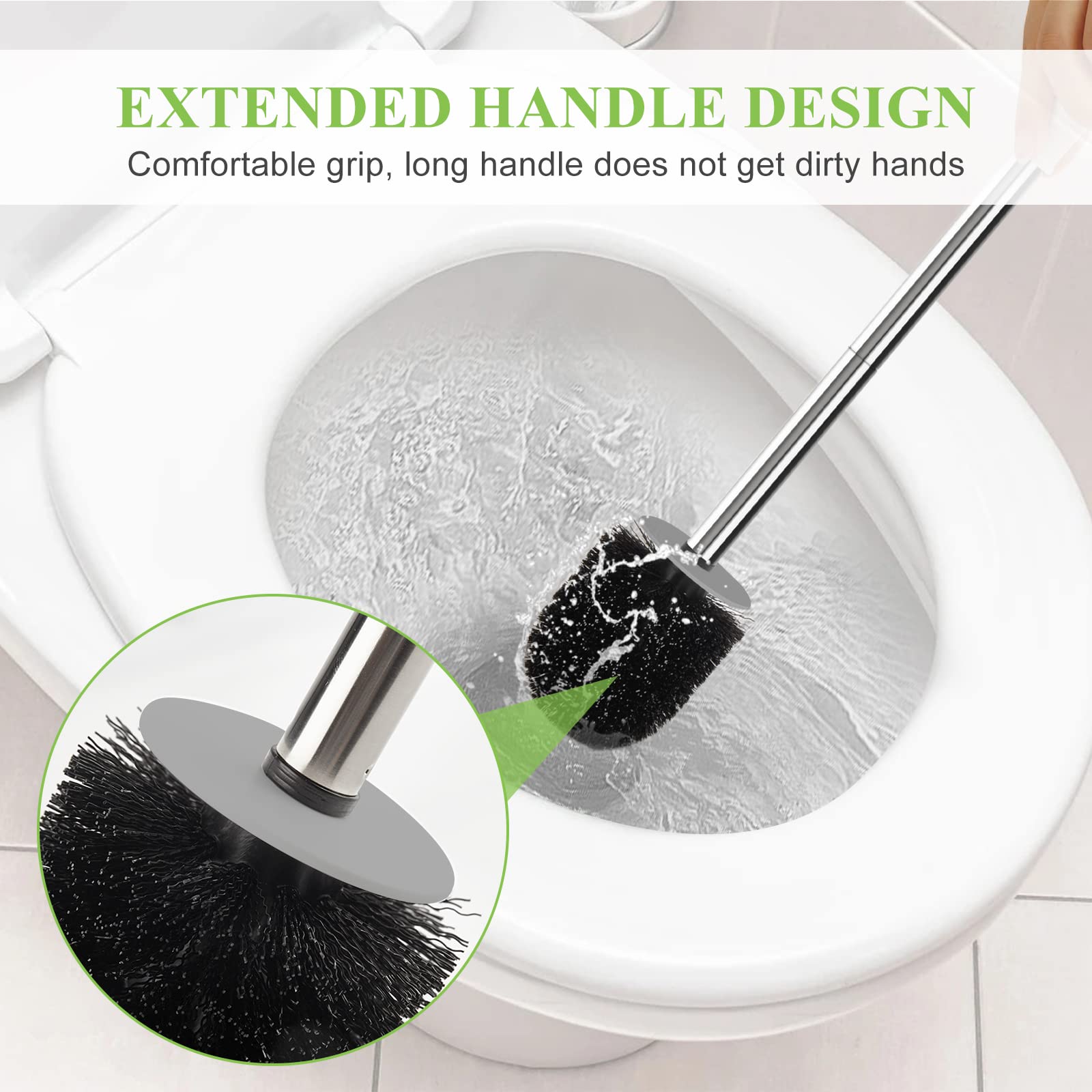 Aonez Compact Toilet Brush & Holder, Stainless Steel Handle, Space Saving For Storage, Deep Cleaning, Drip-Proof, Easy To Assemb