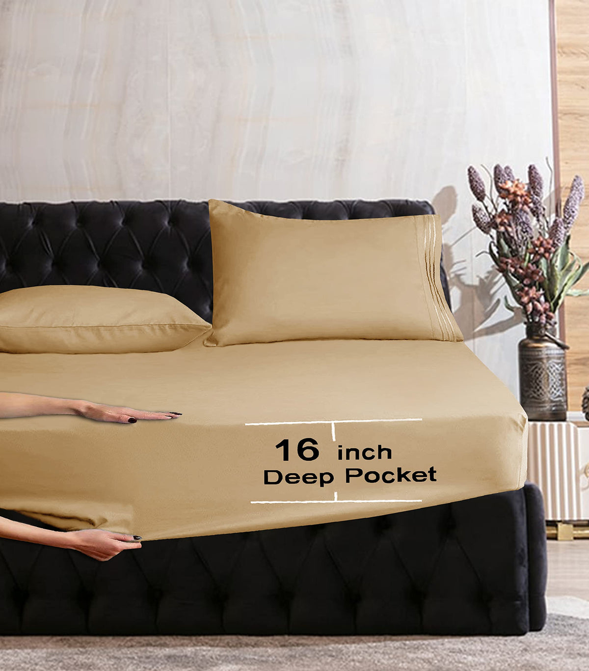 Elegant Comfort Luxurious Wrinkle Resistant 1500 Thread Count Egyptian Quality 1-Piece Fitted Sheet All Around Elastic -Deep Pocket- Ultra Soft Bottom Fitted Sheet, Queen, Camel-Gold