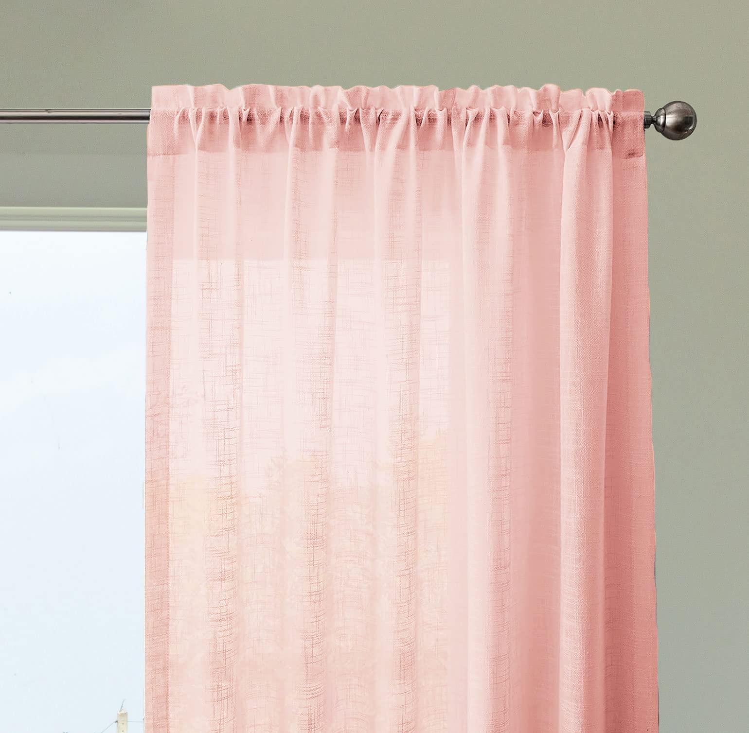 Homemonde Cotton Sheer Curtains With Rod Pocket Set Of 2  Living Room, Office Decoration, 5 Feet, Baby Pink  Solid