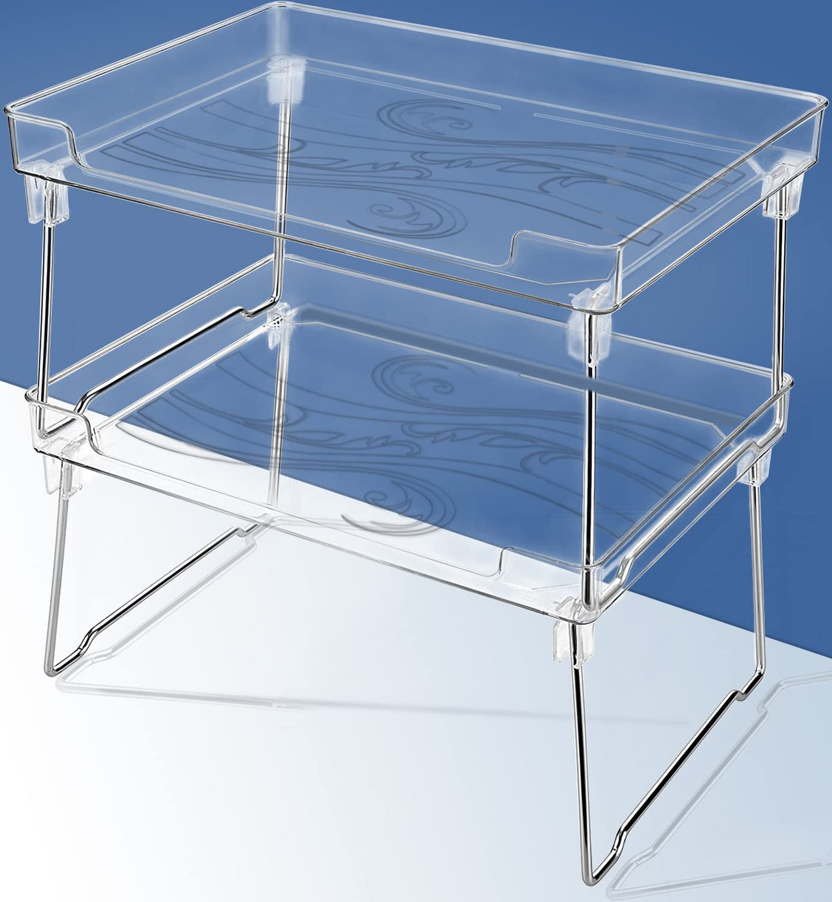 Halyuhn Kitchen Stackable Shelves 2Pack, Plastic Countertop Shelf Organizer