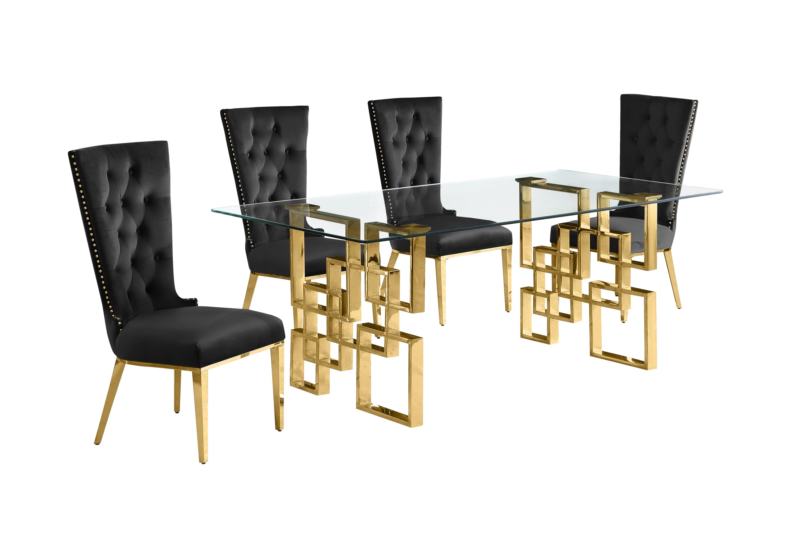 Best Quality Furniture D222-4Sc334 Dining, 5-Piece Set, Black/Gold