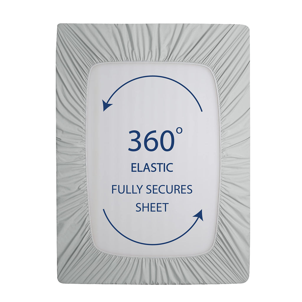 Cathay Home Queen Fitted Sheet - Double Brushed Ultra Soft – Wrinkle & Fade Resistant - 16' Deep Pocket Fitted Sheet Only - Good Fit For 14'-18' Deep Mattress (Queen, Light Gray)