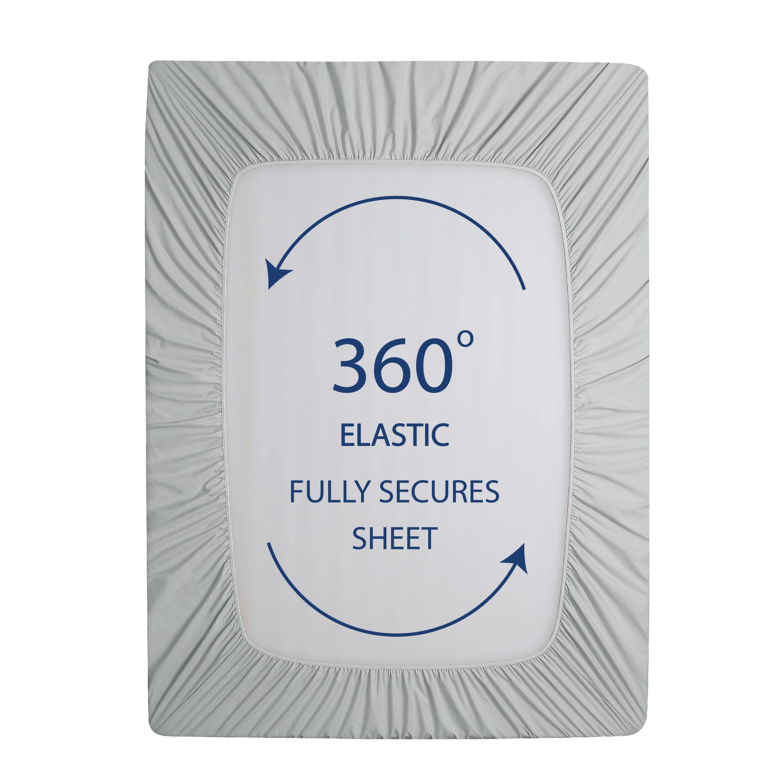 Cathay Home Queen Fitted Sheet - Double Brushed Ultra Soft – Wrinkle & Fade Resistant - 16' Deep Pocket Fitted Sheet Only - Good Fit For 14'-18' Deep Mattress (Queen, Light Gray)