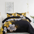 Menghomeus Full Comforter Set Black/Gold Floral Bedding Comforter Sets - Soft Microfiber Bed Comforter Set For All Season 3 Piec