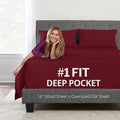 Dealuxe Queen Deep Pocket Sheet Set - 16 ' Extra Deep Burgundy Microfiber Bed Linen Set For 14 '-18 ' Mattress With Zipper Cl