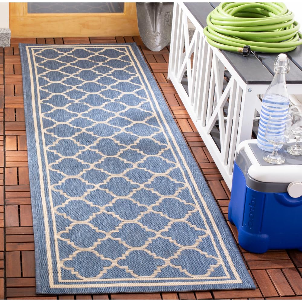 SAFAVIEH Courtyard Collection 23 x 10 Blue/Beige CY6918 Trellis Indoor/ Outdoor Patio Backyard Mudroom Runner Rug