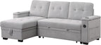 84W Gray Woven Fabric Reversible Sleeper Sectional Sofa