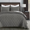 Horimote Home Quilt Set Queen Size Grey, Classic Geometric Diamond Stitched Pattern, Microfiber Ultra Soft Lightweight Bedspread