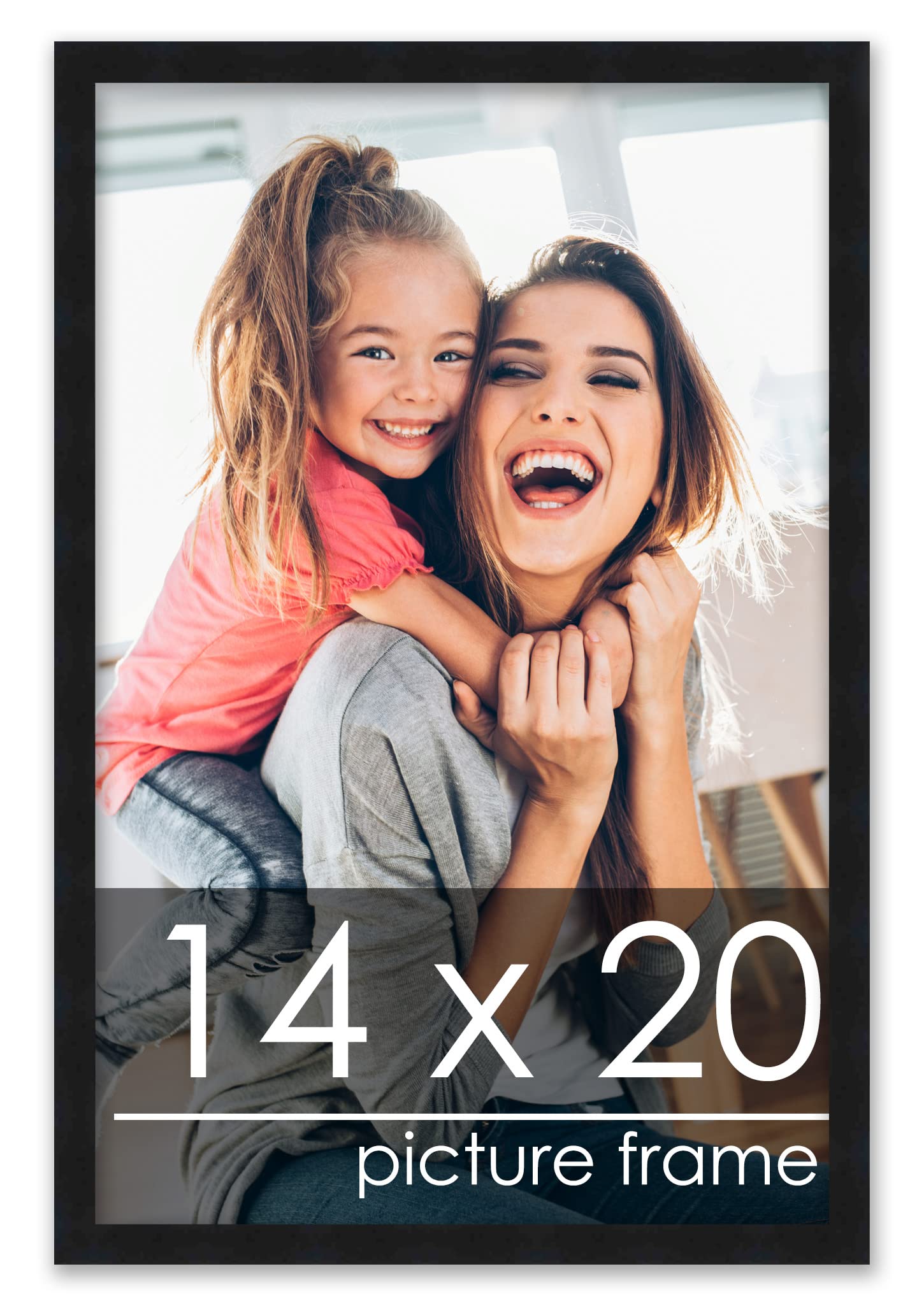 Poster Palooza 14x20 Frame Black Solid Wood Picture Frame | 0.75 Inch Moulding Width | Includes UV Acrylic Plexiglass, Foam Boar