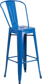 Commercial Grade 30 High Blue Metal Indoor-Outdoor Barstool with Removable Back