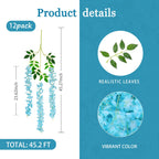 12 Pack Lake Blue Wisteria Hanging Flowers Garland, 3.77 Feet Lake Blue Artificial Wisteria Flower Vines, Fake Lake Blue Wisteri