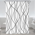 Punkray Black and White Striped Wavy Line Fabric Shower Curtain for Bathroom with 12 Hooks, Extra Long Shower Curtains for Bathr
