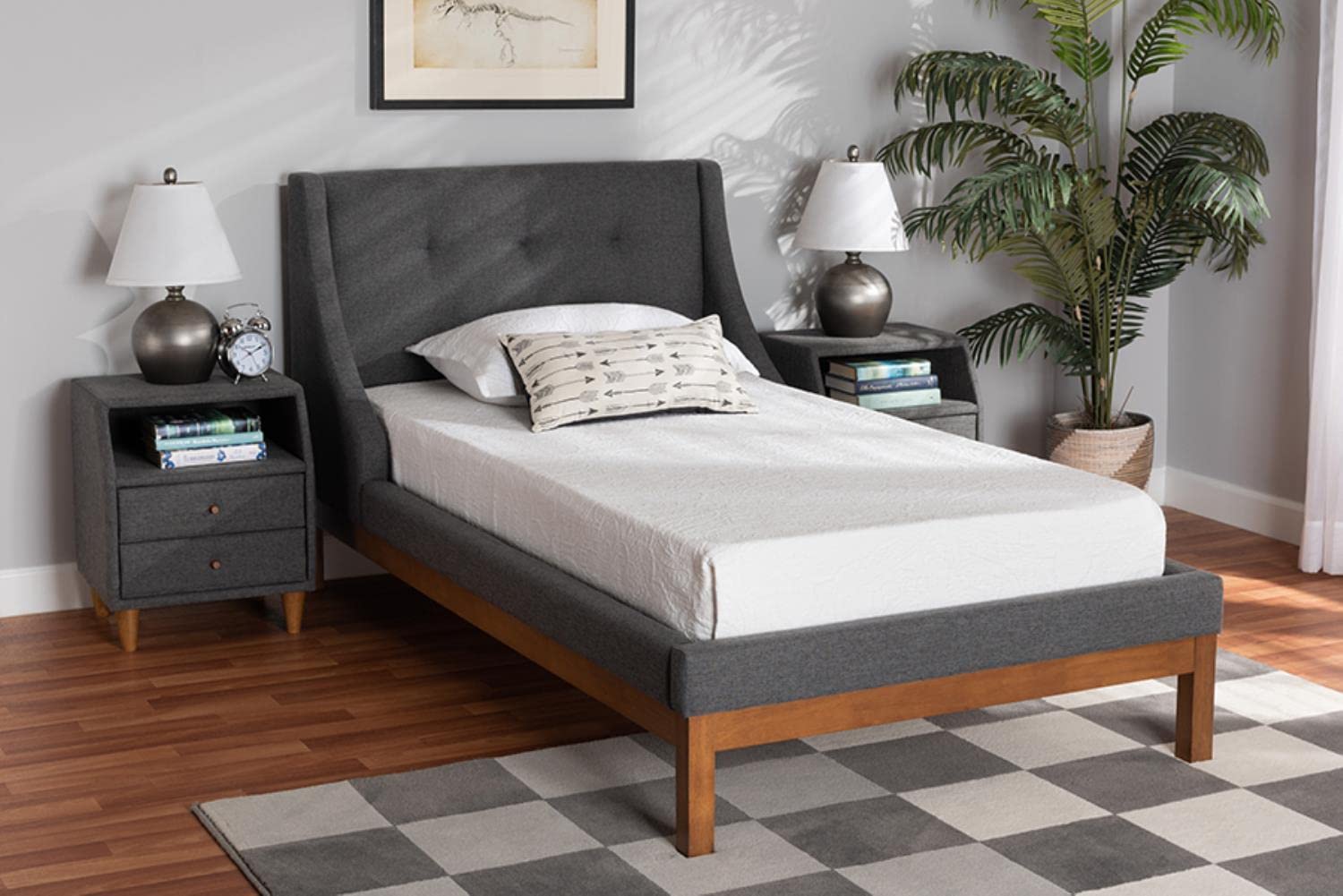 Baxton Studio Louvain Dark Grey Fabric Upholstered Twin Size 3-Piece Bedroom Set