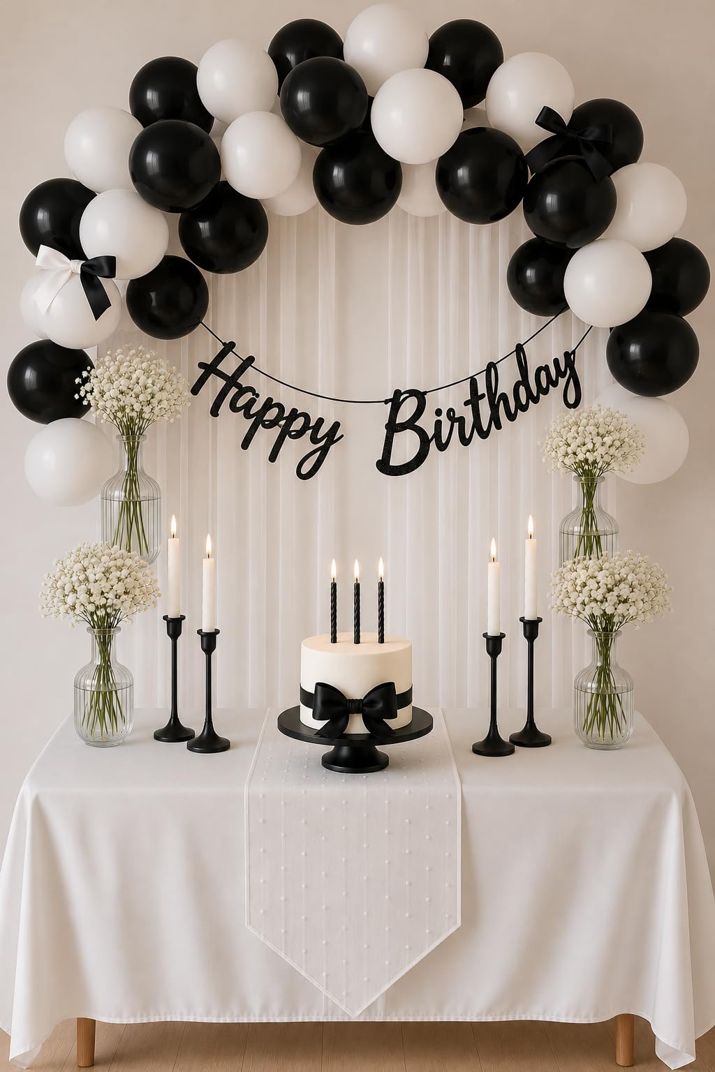 Black & White Birthday Decoration Kit with Happy Birthday Banner