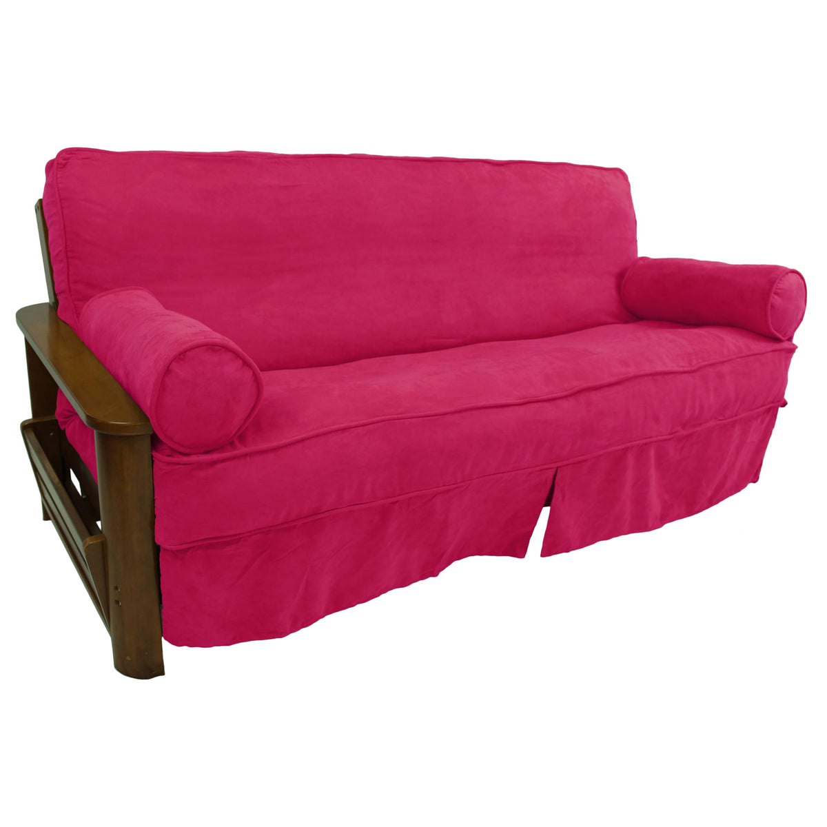 Blazing Needles Solid Microsuede Double Corded 8 Inch  To 9 Inch  Futon Slipcover Set With 2 Bolster Pillows (Set Of 3), Full, Berry Berry