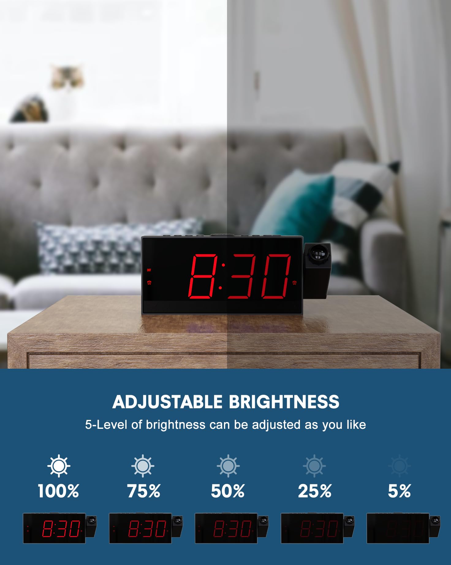 Onlyee Projection Alarm Clock For Bedroom,Led Digital Clock On Ceiling Wall With Usb Phone Charging,Battery Backup,180 Rotatable