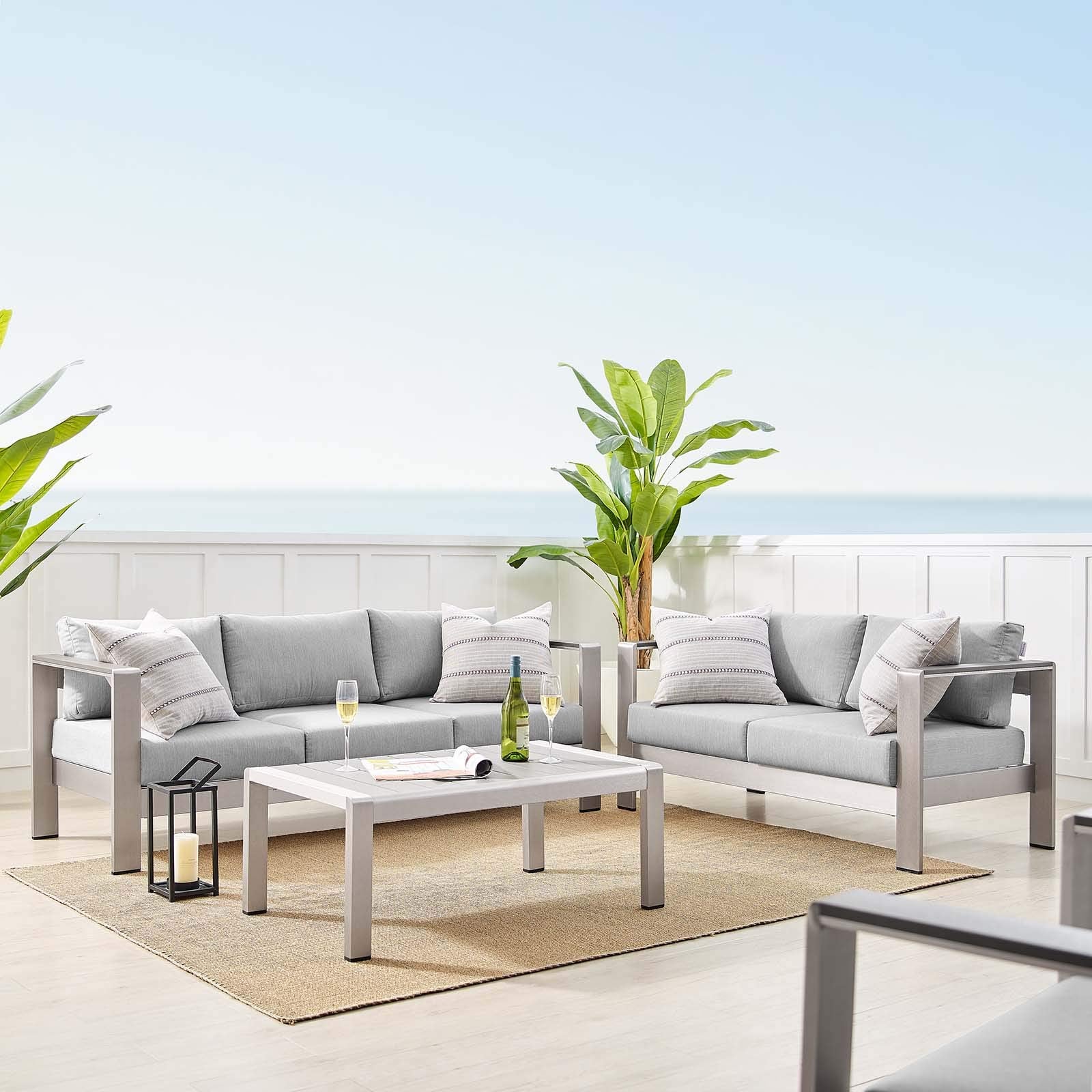 Modway Eei-4313-Slv-Gry-Set Patio Aluminum 3 Piece Set In Silver Gray