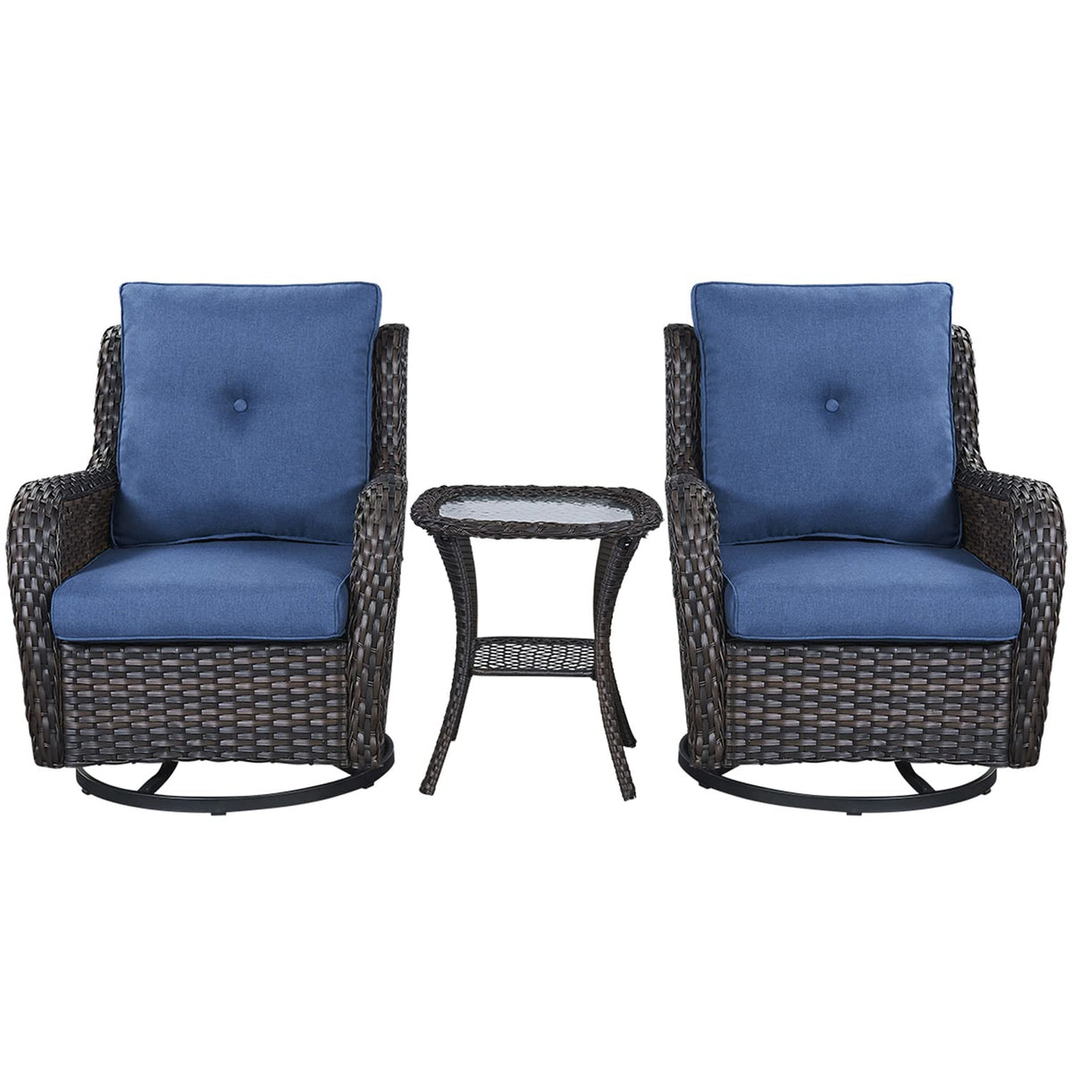 Rilyson Wicker Rocking Chair Swivel Chairs - 3 Piece Rocker Patio Furniture Set Rattan Rocking Bistro Sets With Glass Top Side T