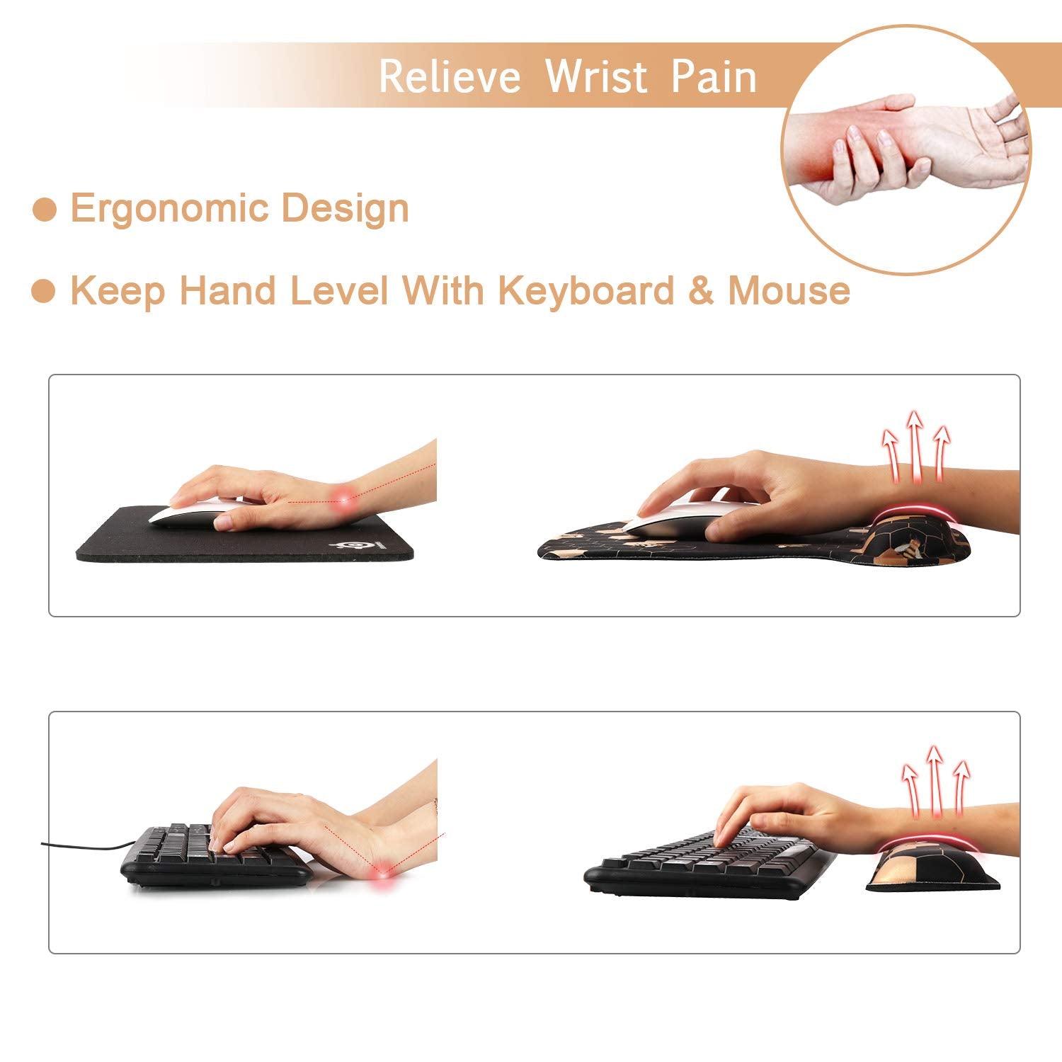 Icasso Ergonomic Mouse Pad With Wrist Rest, Keyboard Wrist Rest Mouse Wrist Rest, Made Of Memory Foam, Easy Typing And Relieve W