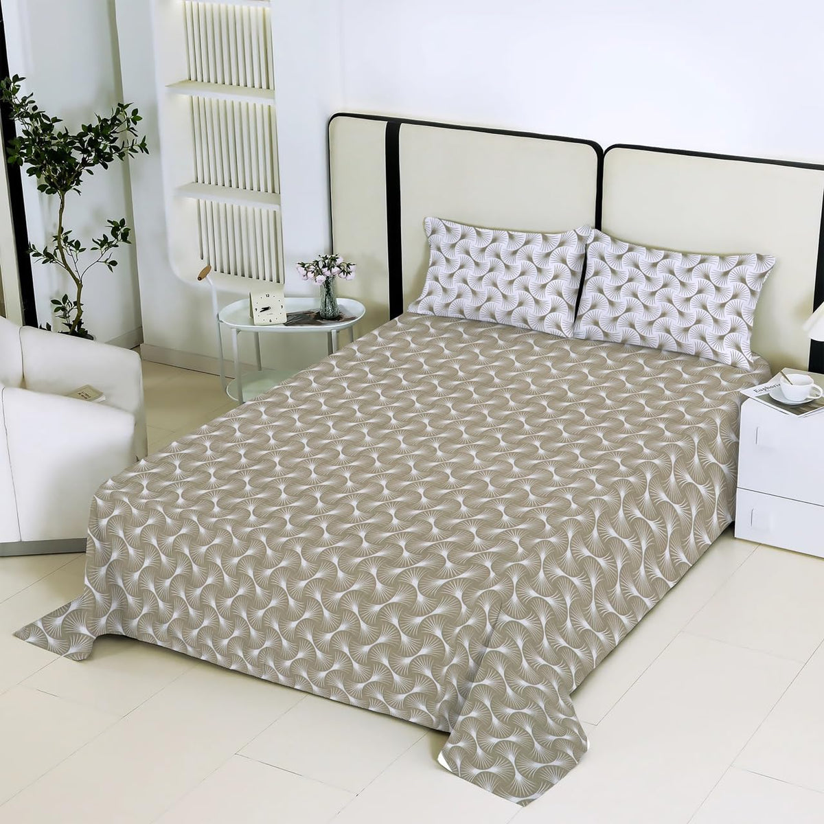 Double Fitted Bedsheet 72 X 78 Inch With 2 Pillow Covers | Cotton Blend Elastic Bed Sheet For Double Bed | Soft Breathable Wrink