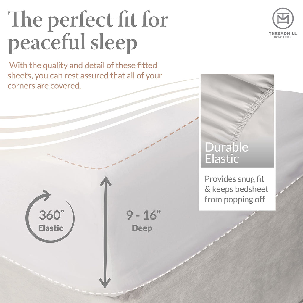 Threadmill 100% Cotton Hypoallergenic/Breathable/Stain-Resistant, 500 Thread Count, Solid 4-Piece Bed Sheet Set (1 Flat, 1 Fitte