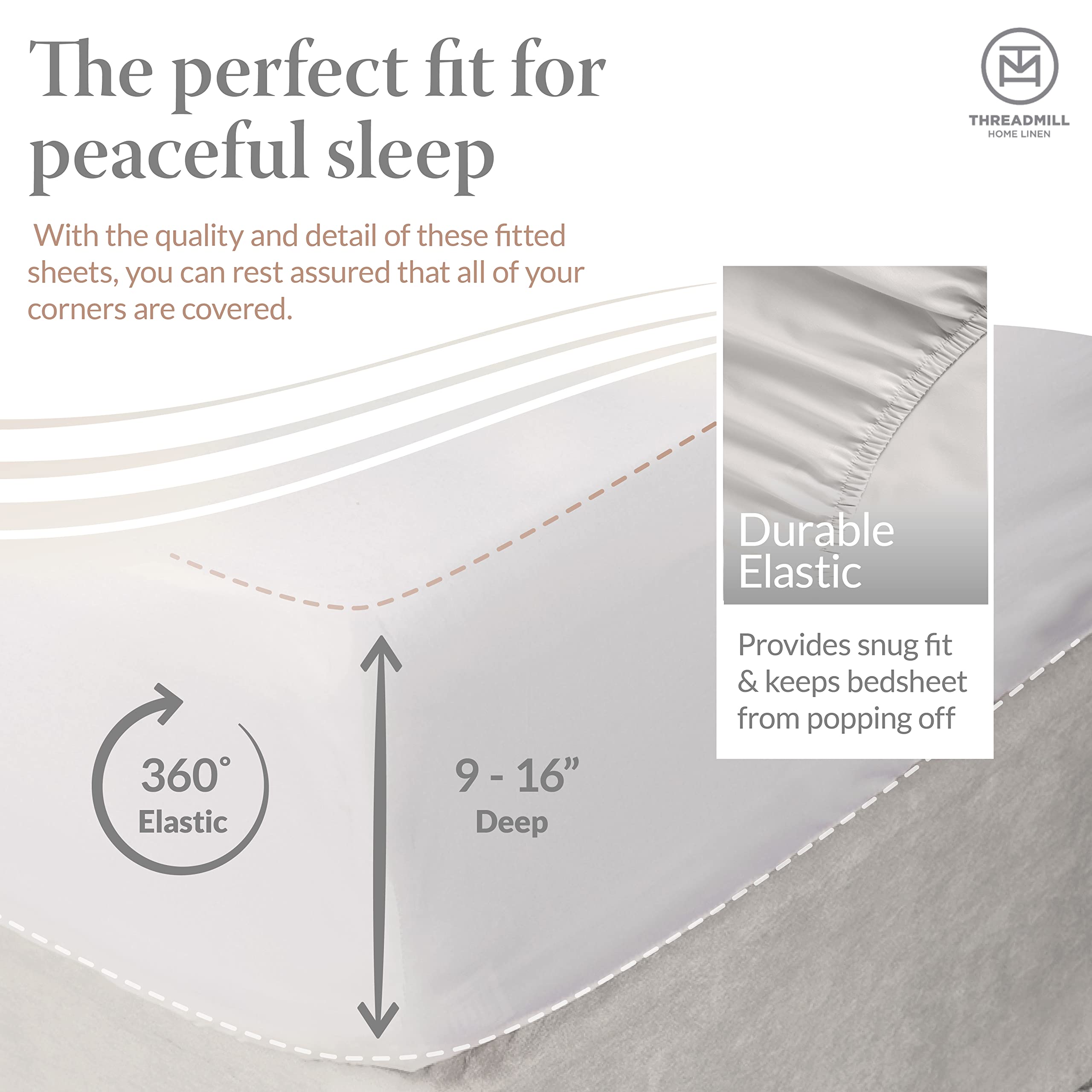 Threadmill 100% Cotton Hypoallergenic/Breathable/Stain-Resistant, 500 Thread Count, Solid 4-Piece Bed Sheet Set (1 Flat, 1 Fitte