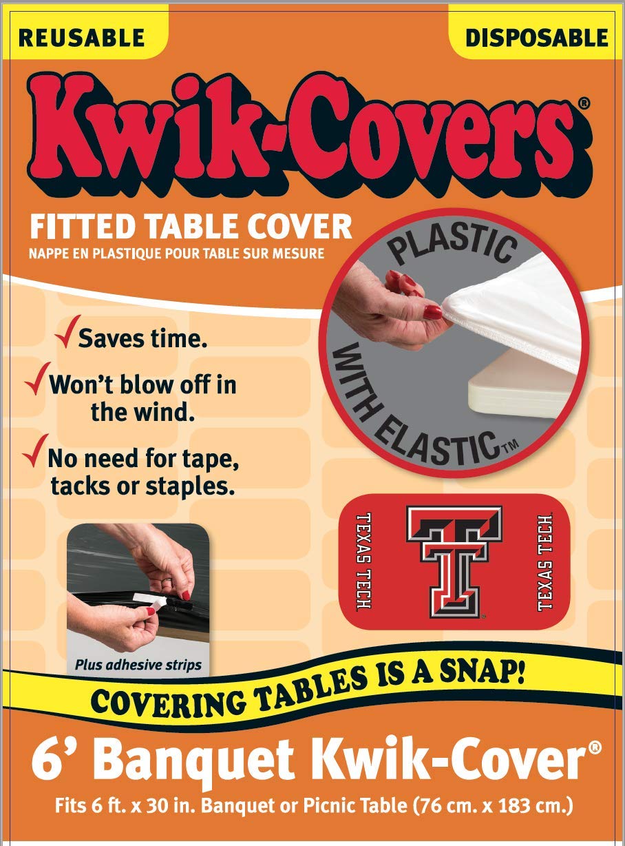 Collegiate Kwik-Covers Rectangle Plastic Table Covers, Bundle Of 2 (Texas Tech University, 6')
