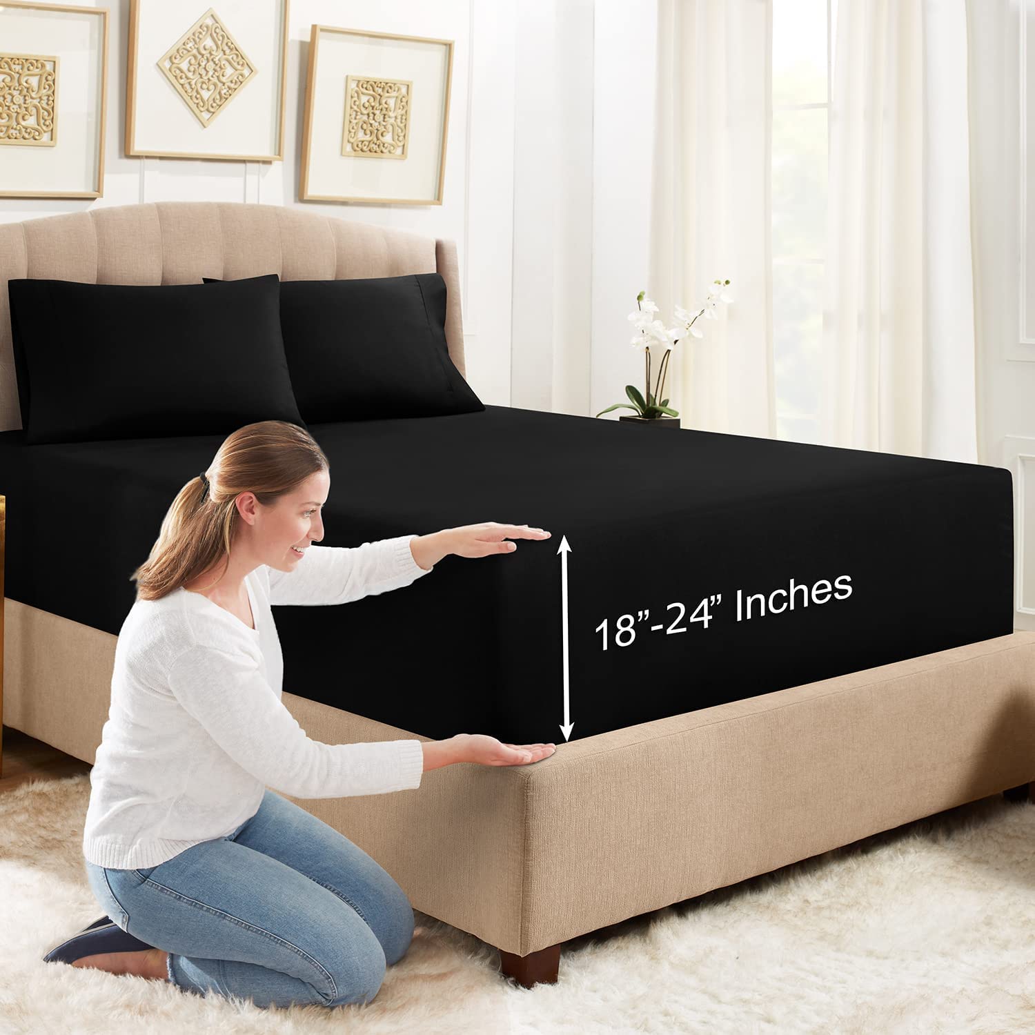 Empyrean Extra Deep Fitted Sheets King Size - 24 ' Extra Deep Fitted Sheets With Bonus 2 Pillowcases - 3 Piece Extra Deep Fitte