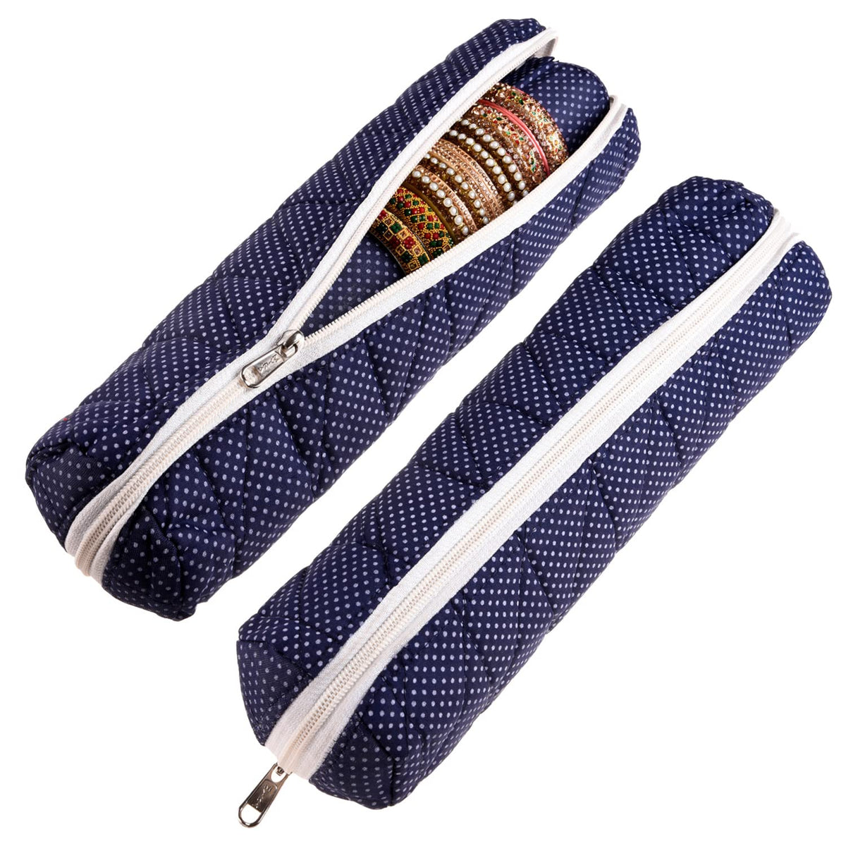 Kuber Industries Single Rod Bangle Box | Polyester Dot Print Watch Organizer for Small Jewellery | Travelling Bracelets Organize