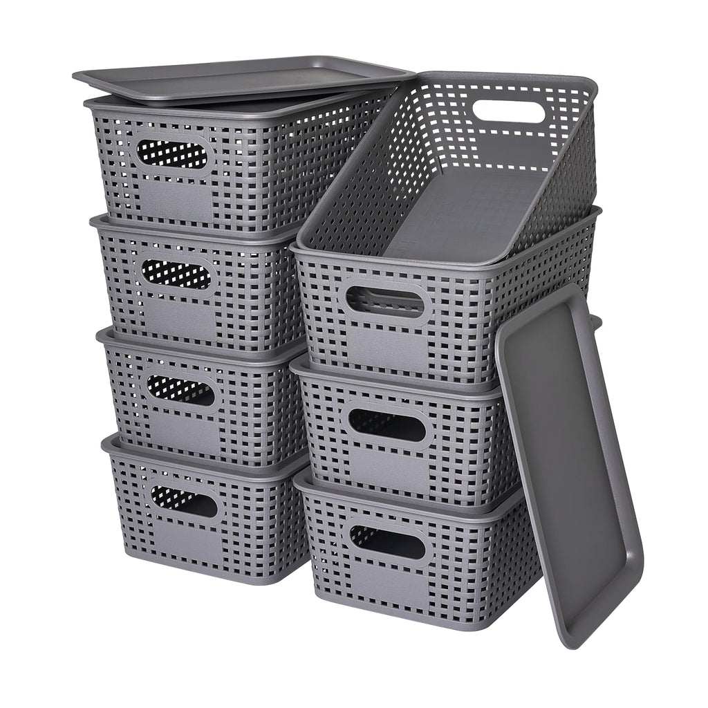 Plastic Storage Baskets with Lid-Plastic Storage Containers Stackable Storage bins: Storage Baskets for Organizing Shelves Drawe